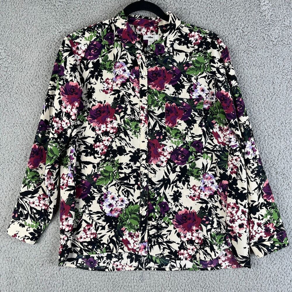 J. JILL Shirt Women XS Petite Floral Button Long Sleeve‎ Blouse Pocket Career